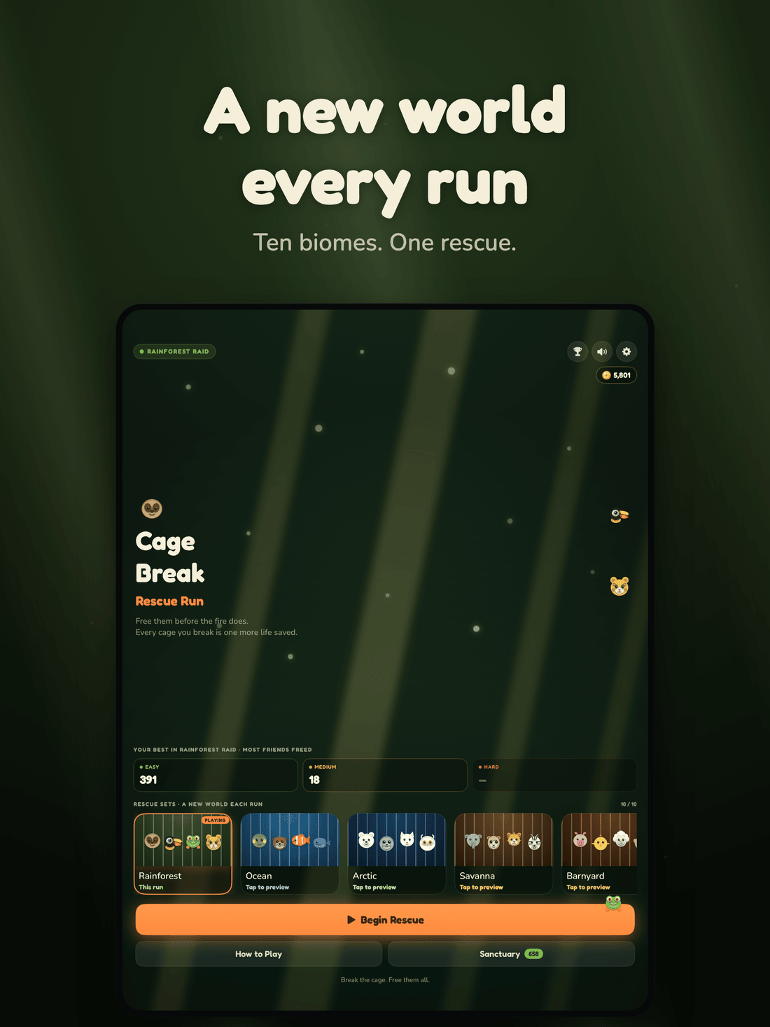 Cage Break menu on iPad
