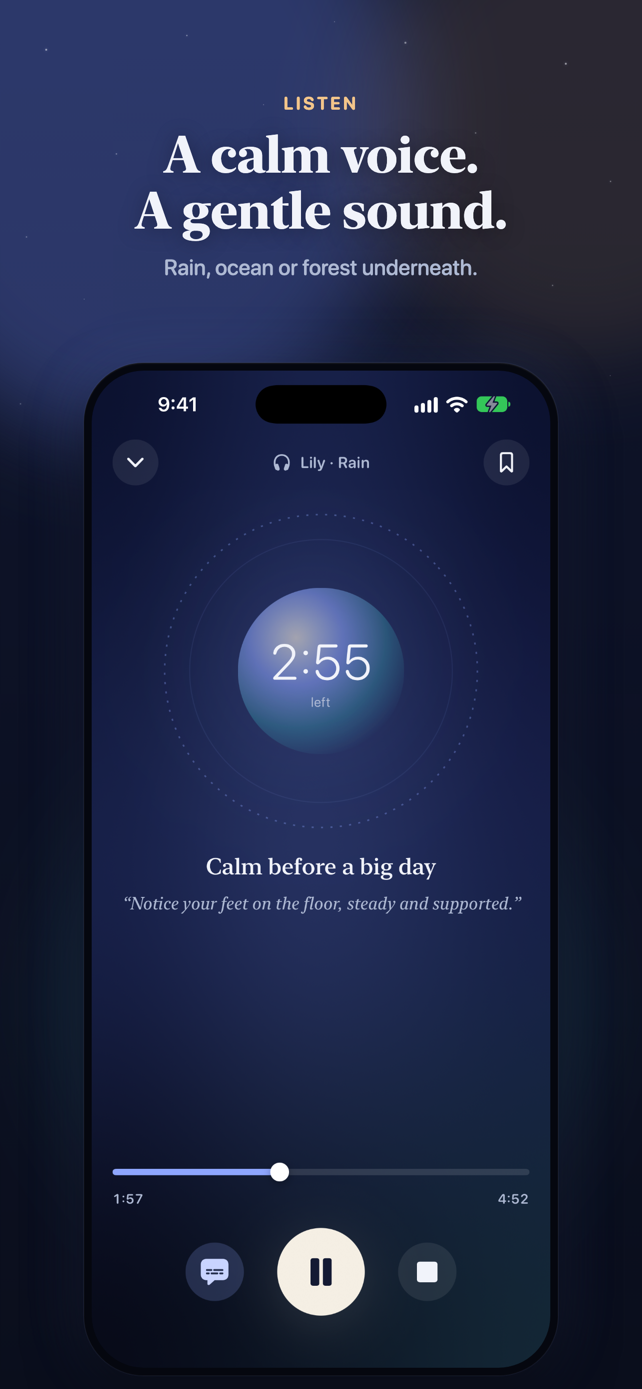 A calm voice and a gentle sound